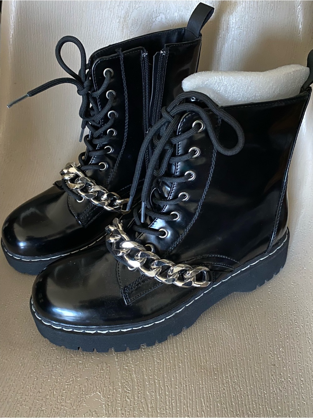 Portland Boot Company HEIDI chain zip combat boots black size 8.5m y2k 90’s